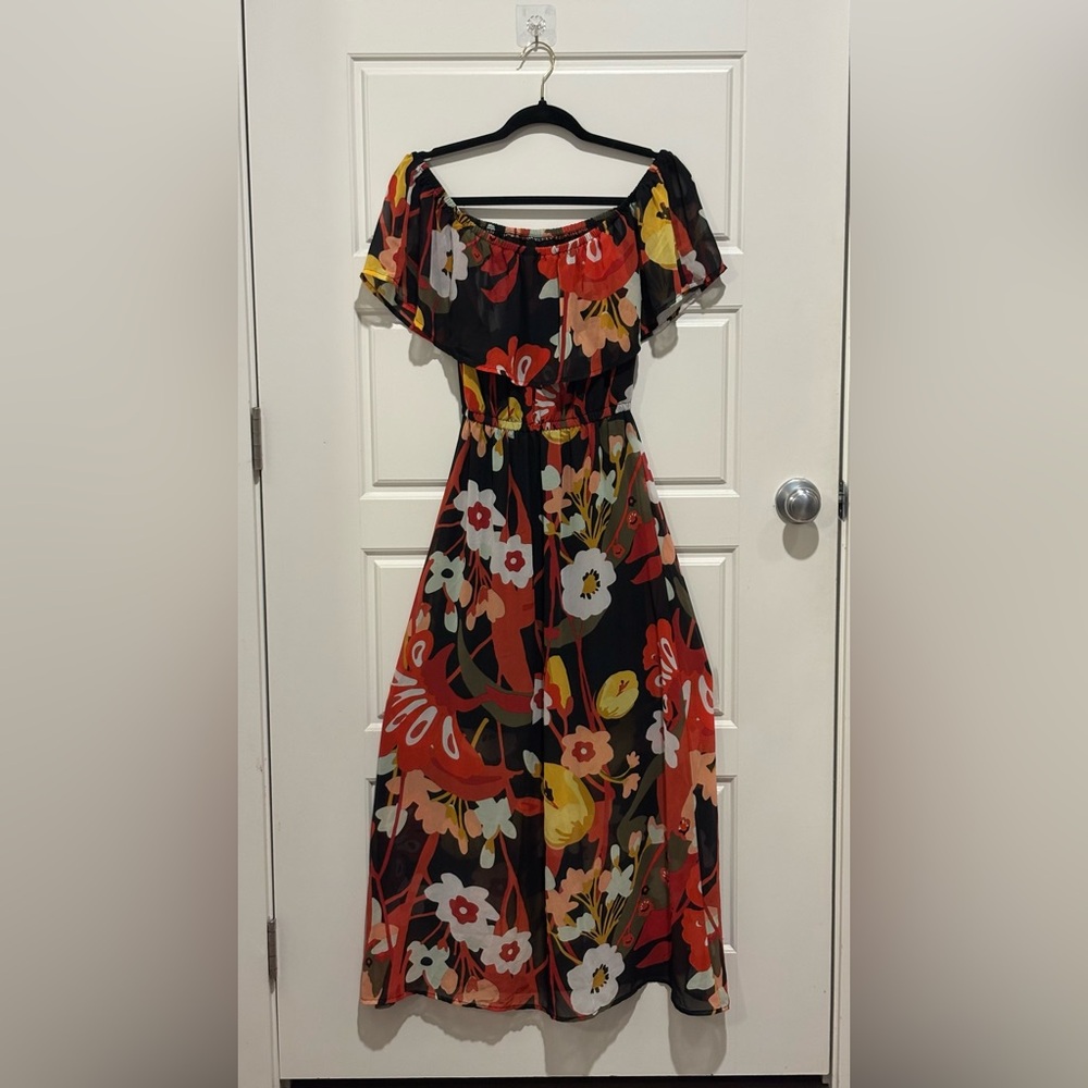 New York & Company Black Floral Maxi Dress